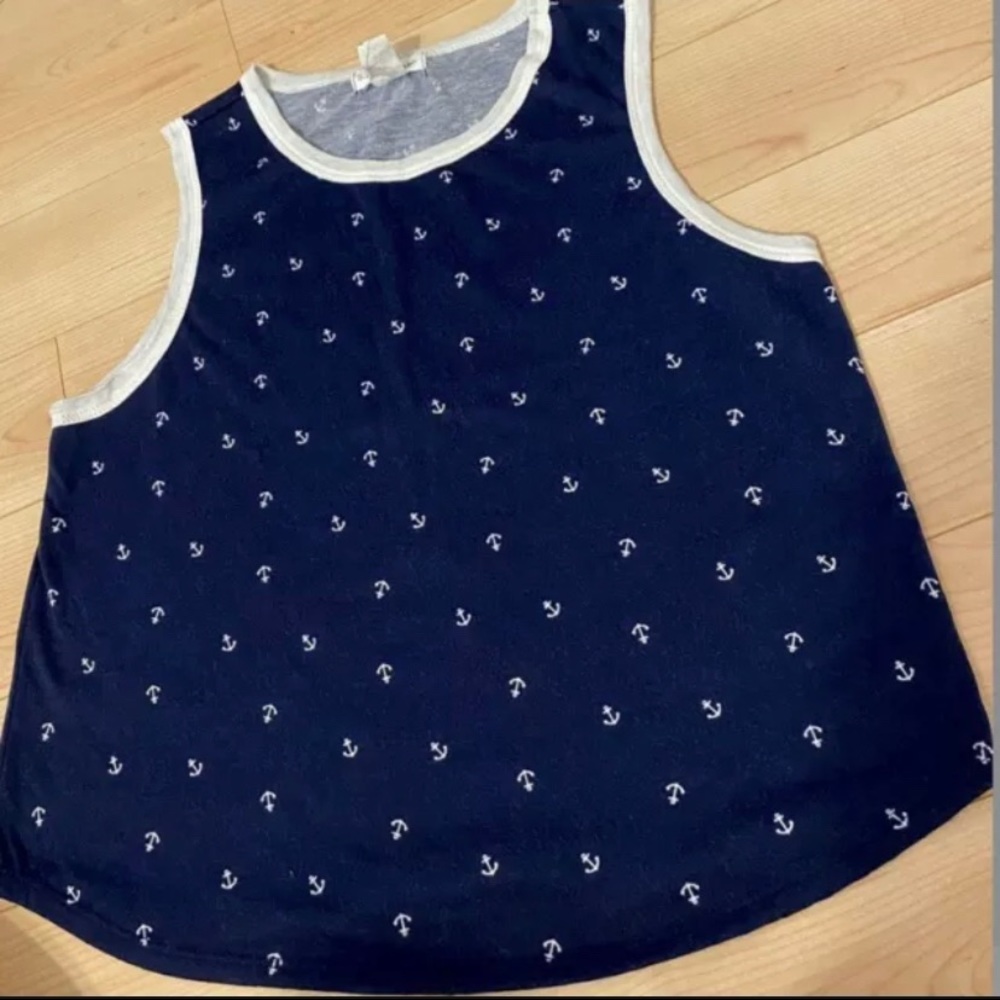 Navy White Anchor Womens Tank sz Small Sweet Rain